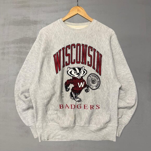 Vintage Wisconsin Badgers Grey Champion Reverse Weave Style Sweatshirt XL - Picture 1 of 5